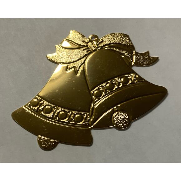 Gold Brass Double Bell Christmas Tree Ornament Gloria Duchin - Picture 2 of 6